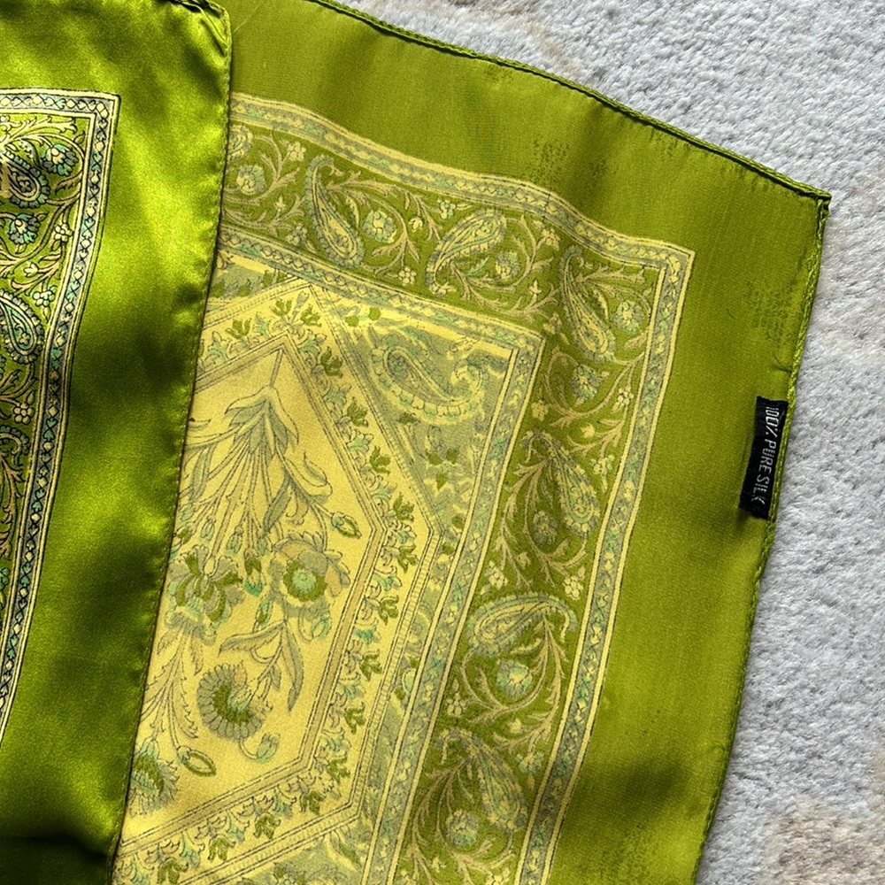 Pure Silk Chartreuse Rectangular Scarf - image 2